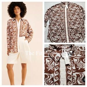 Anthropologie Brown and White Patterned Button-Up Shirt